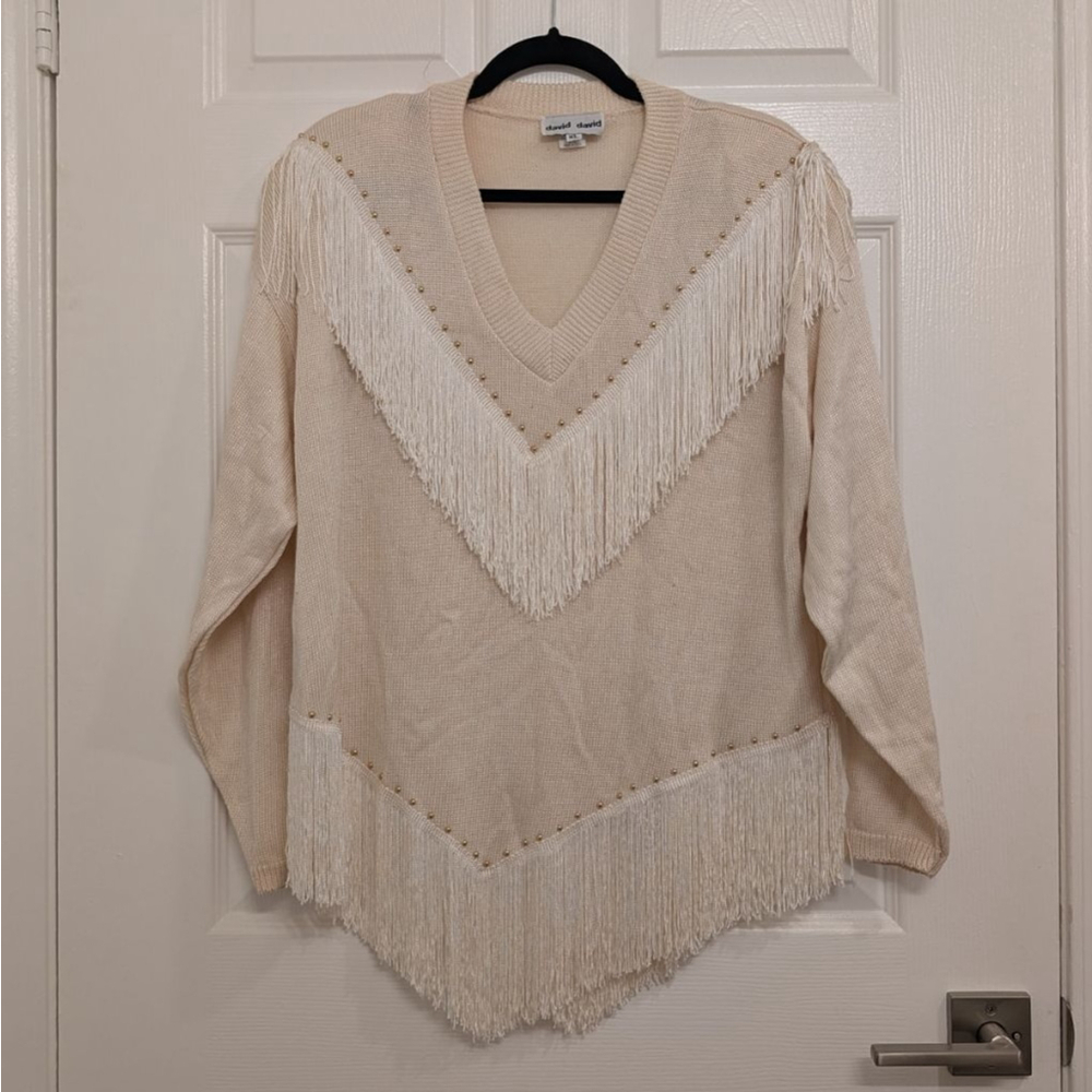 Women's Coastal Cowgirl Cream Fringe 2-piece Knit Sweater Set Western Boho - Picture 3 of 13